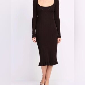 Free People Allister Sweater Dress – Brown Ribbed Knit Open Back Tie Dress – XS